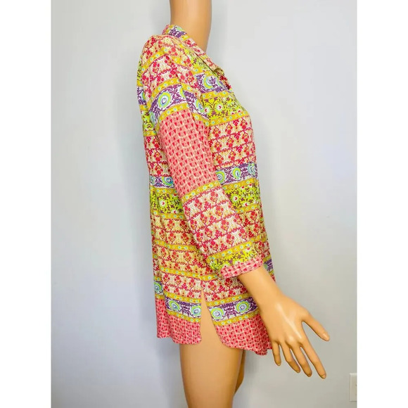 Aratta Silent Journey Mix Print Beaded Tunic Button Down Shirt Cotton size Small - Picture 4 of 8